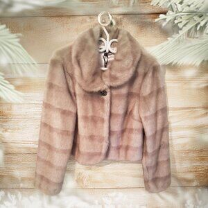 Tan Mink Style Faux Fur Melanie Lyne Jacket Size Large